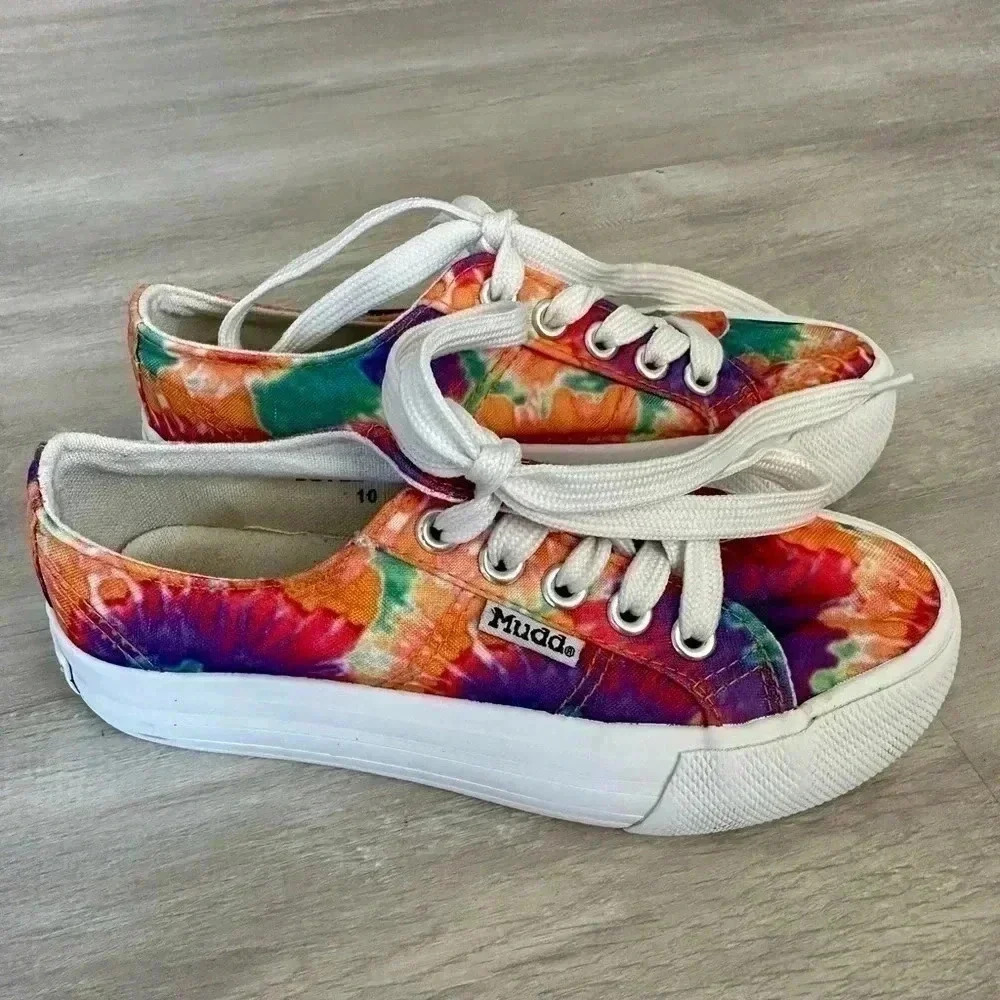 Kids Mudd Tie Dye Canvas Sneakers Rainbow Print Lace Up Shoes Size 10